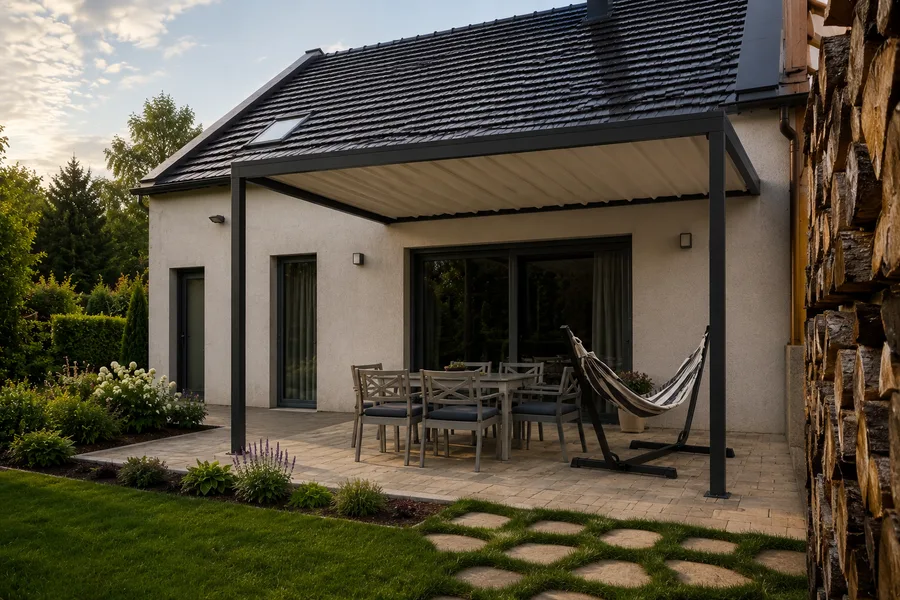 Pergola u stěny domu